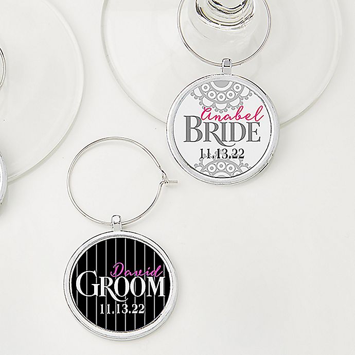 Personalized 2-Piece Bride and Groom Wine Charms Set