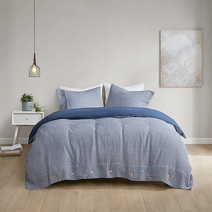 Clean Spaces Mara 3-Piece Waffle Weave Full/Queen Duvet Cover Set in Blue