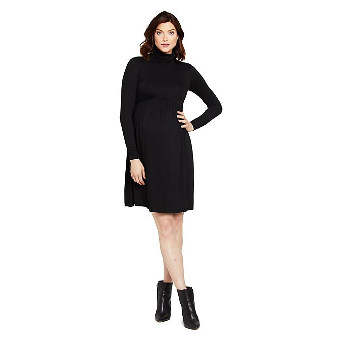 Motherhood Maternity® Fit and Flare Turtleneck Maternity Dress in Black
