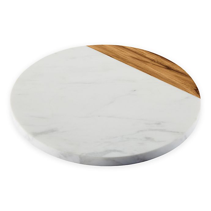 Anolon® Pantryware 10-Inch Round Serving Board in White Marble/Teak