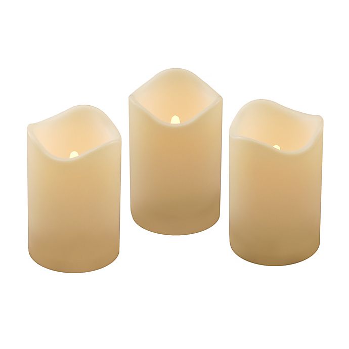 LED Flameless Pillar Candles in Cream with Timer (Set of 3)