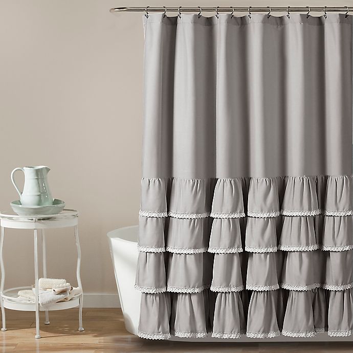 Ella Lace Ruffle Shower Curtain in Grey