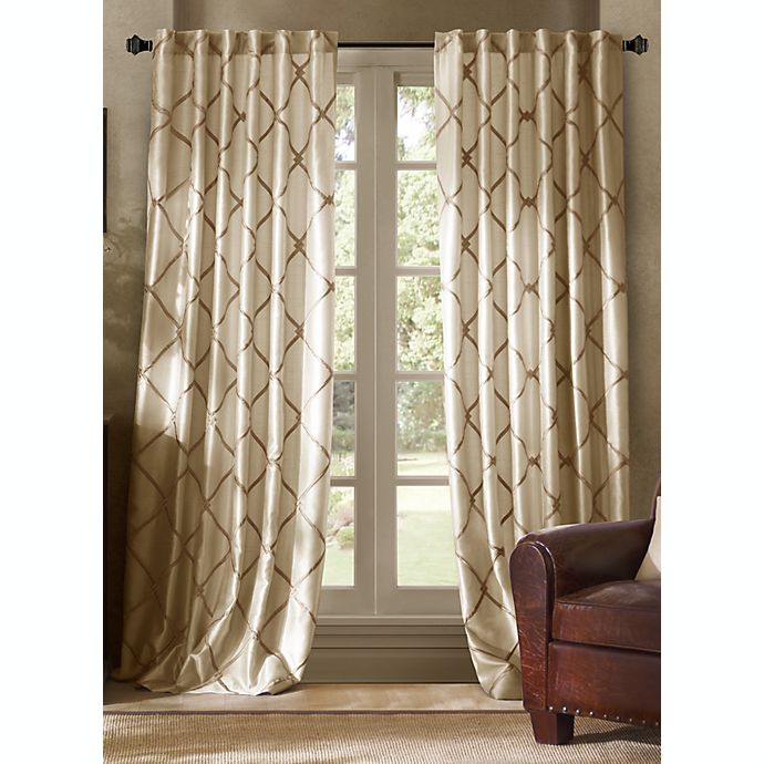 1 Bombay Garrison Rod Pocket Lined Window Curtain Panel Ivory Diamond Gold 52X95 