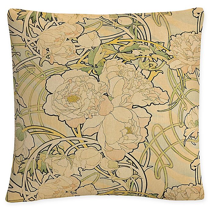 Trademark Fine Art Alphonse Mucha Peonies Square Throw Pillow