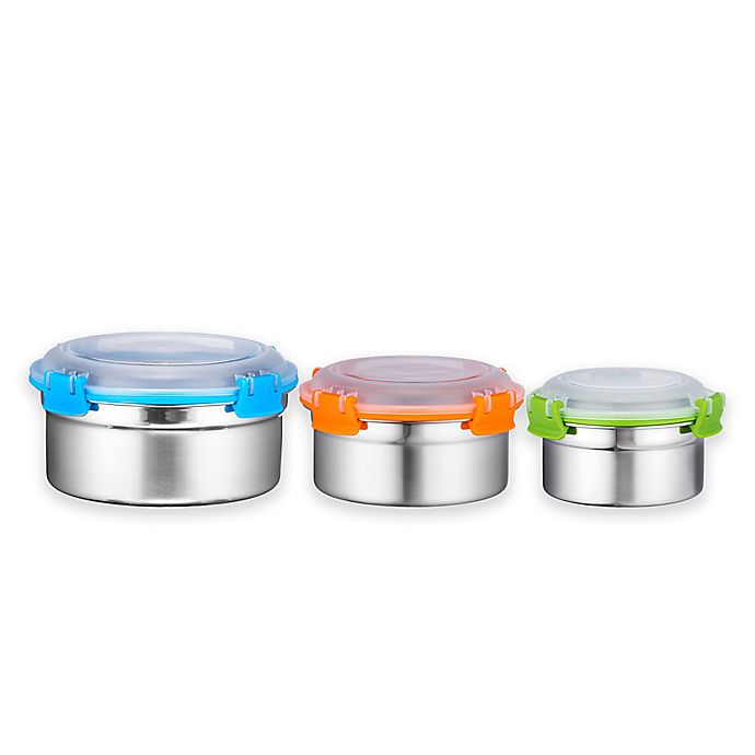 Bruntmor™ 3-Piece Stainless Steel Round Food Container Set with Snapping Lids