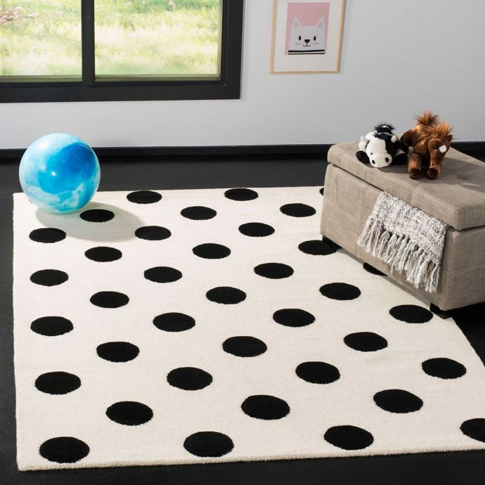 black and white dotted rug