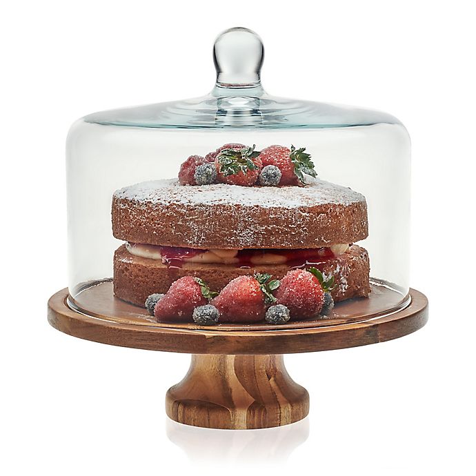 Libbey® Glass Acacia Wood Cake Stand with Dome