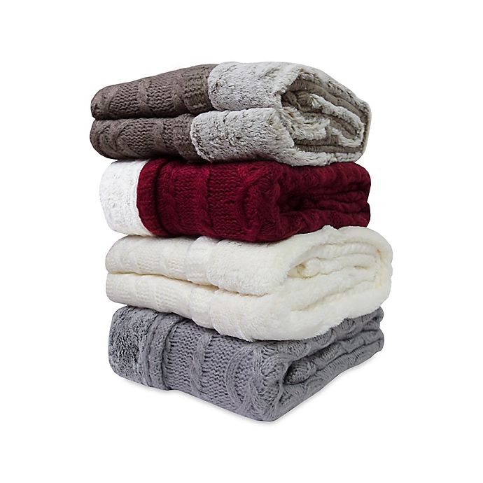 Berkshire Blanket Sweaterknit Reversible Faux Fur Tipped Throw Blanket