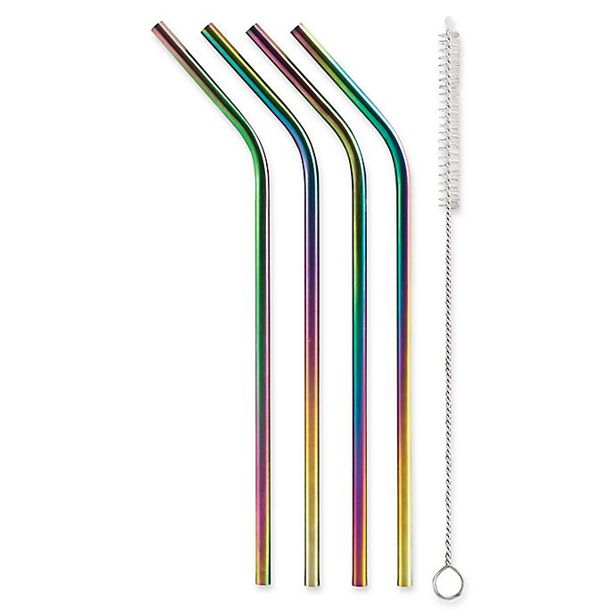 RAINBOW Metal Drinking Straws Steel Drinks Party Straw Cleaner Reusable Bar,..,; 