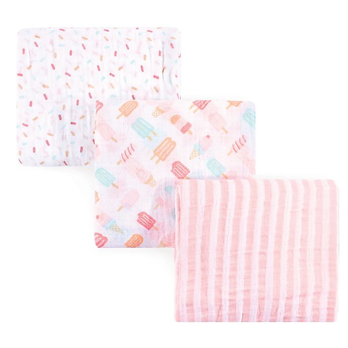 Hudson Baby® Ice Cream 3-Pack Muslin Swaddle Blanket Set in Pink