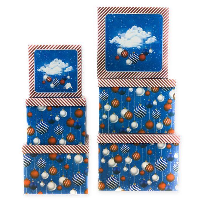 6Piece Holiday Jumbo Square Gift Box Set in Blue Bed Bath & Beyond