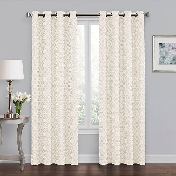 Quinn Geo 63-Inch Grommet 100% Blackout Window Curtain Panel in Linen (Single)