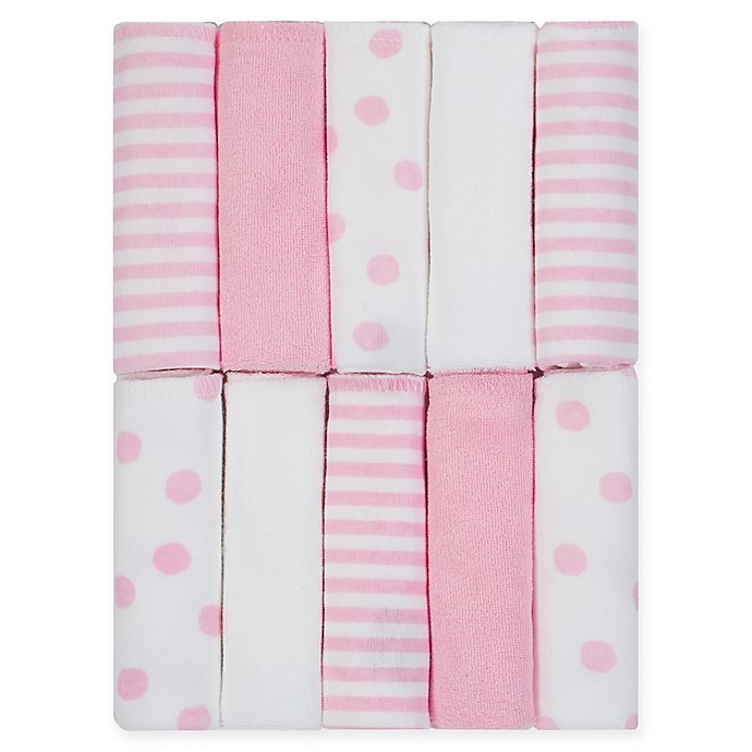 Just Born® Pom Pom 10-Pack Terry Washcloths in Pink/White