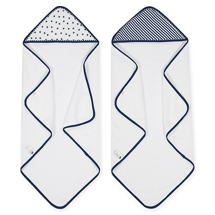 Just Born® Pom Pom 2-Pack Hooded Towels in Navy/White