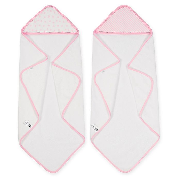 Just Born® Pom Pom 2-Pack Hooded Towels in Pink/White