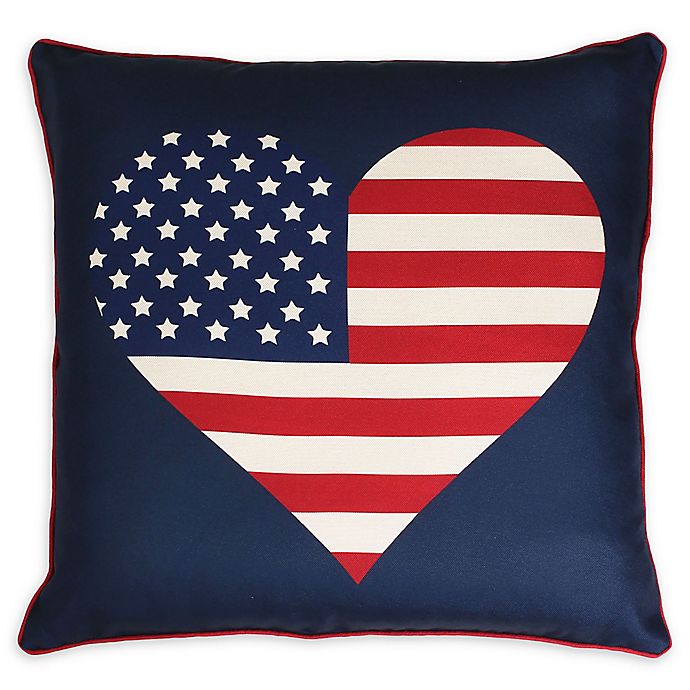 Thro Heart Flag Square Throw Pillow in Red/Blue