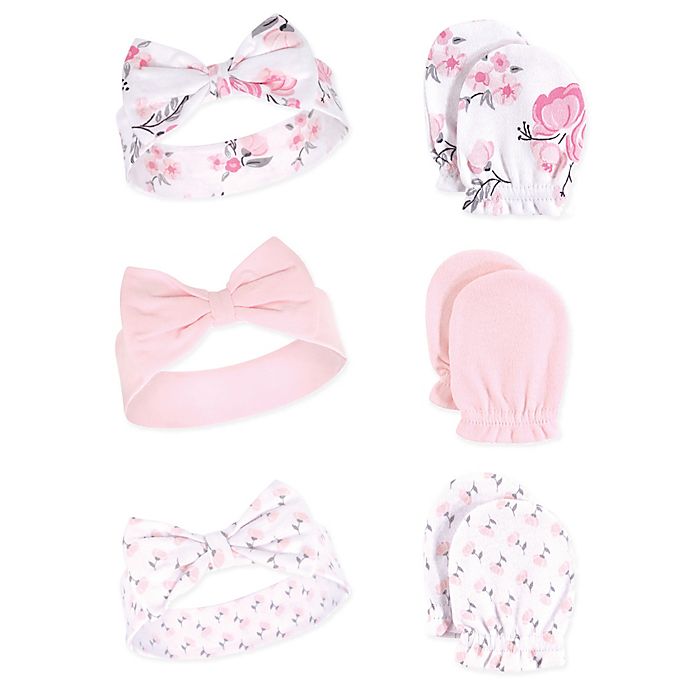 Hudson Baby® Floral 6-Piece Headband and Scratch Mitten Set in Pink