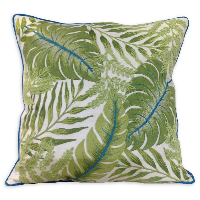 Allover Palm Square Indoor/Outdoor Throw Pillow in White/Green Bed