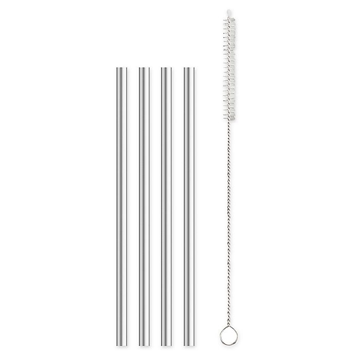 Metal Stainless Steel Drinking Reusable Straws in 5 set with cleaning brush 