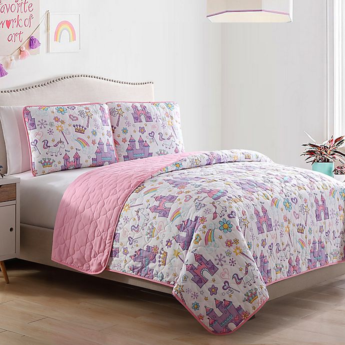 Morgan Home Unicorn/Magic Castle Reversible Quilt Set in Pink/Purple