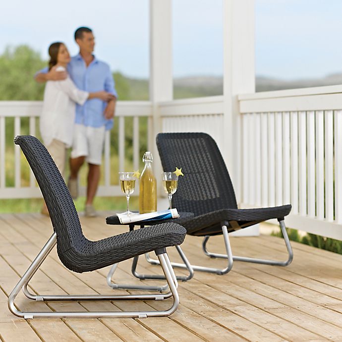 Keter Rio 3 Pc All Weather Outdoor Patio Garden Conversation Chair & Table Set 