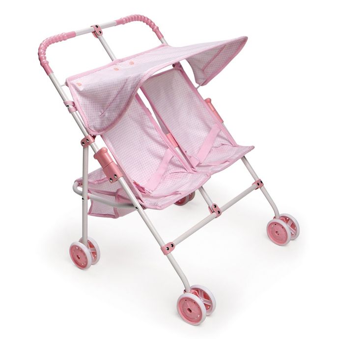 Badger Basket Double Doll Umbrella Stroller in Pink/Gingham Bed Bath