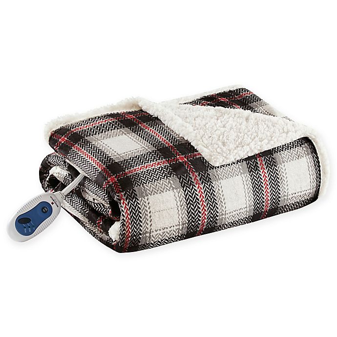 Woolrich® Ridley Oversized Heated Mink/Berber Reversible Throw Blanket in Black/Red