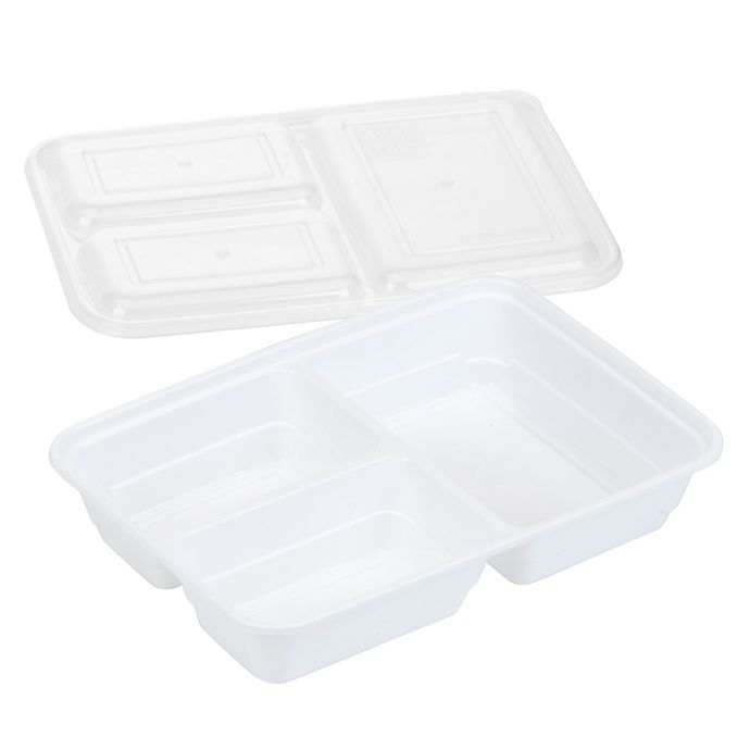Pack Of 10 Black Plastic Food 3 Compartment Container Lunch Meal Lid Box Storage 