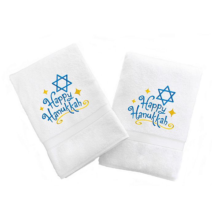 Linum Home Textiles Happy Hanukkah Hand Towels in White (Set of 2)