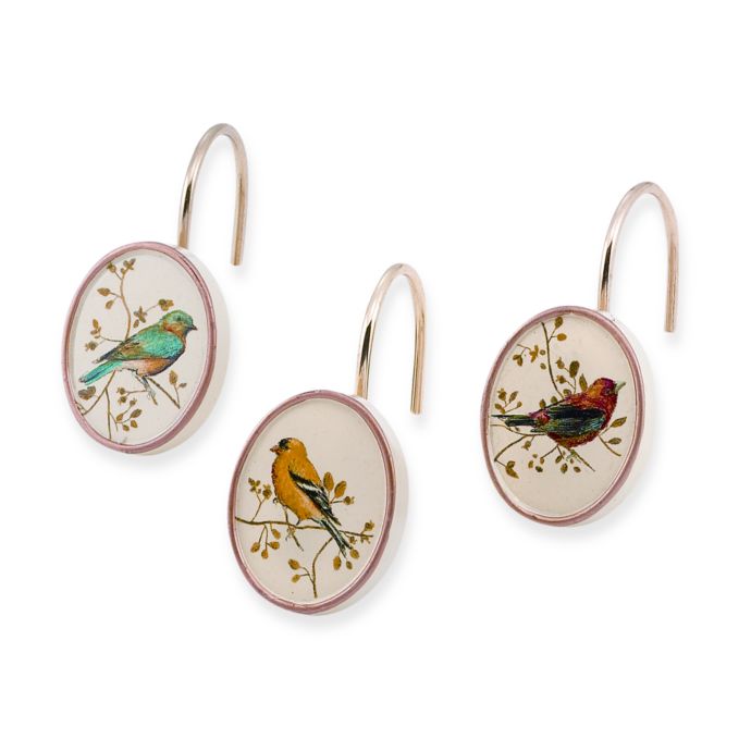 Birdcage Tree Branch Birds GREEN Fabric SHOWER CURTAIN 70x70 Hooks 