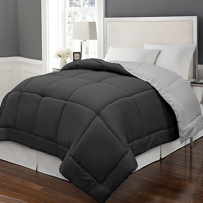 Microfiber Down Alternative Reversible Twin Comforter in Black/Platinum
