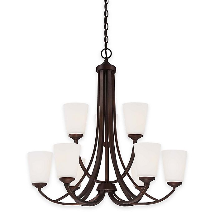 Minka Lavery® Overland Park 9-Light Chandelier in Vintage Bronze with White Etched Glass Shade
