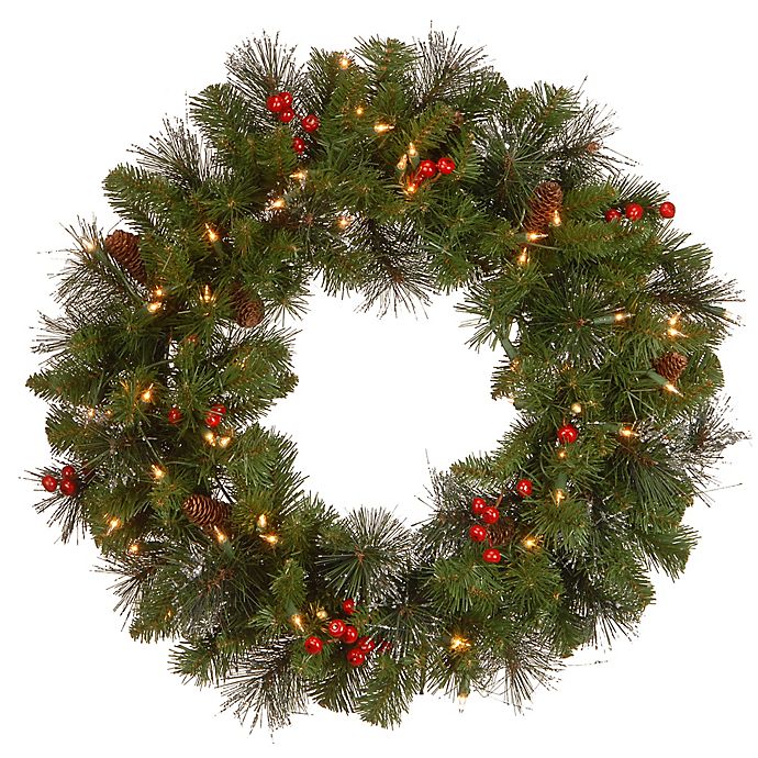 National Tree Company 24-Inch Crestwood Spruce Pre-Lit Wreath with Clear Lights