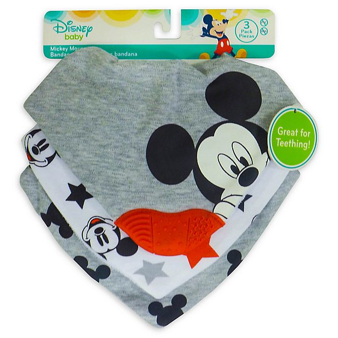Disney 3-Pack Mickey Mouse Scarf Bibs with Teether in Heather Grey