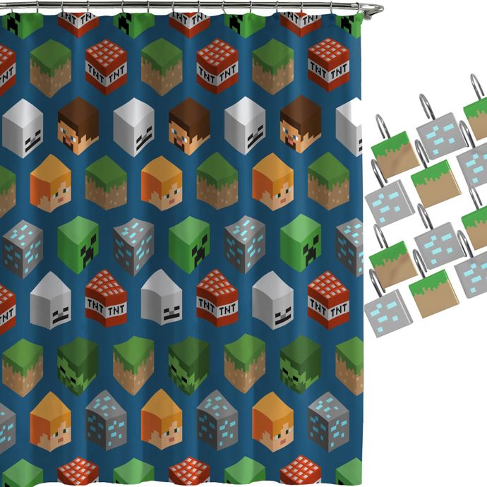 Minecraft Isometric Shower Curtain And Hooks Set Bed Bath Beyond