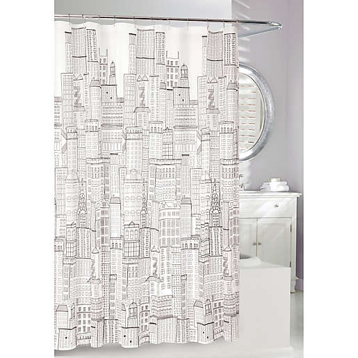 City Scape Shower Curtain In Frost, Boston Skyline Shower Curtain