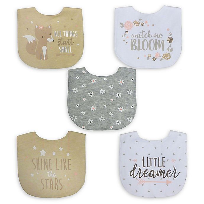 Neat Solutions® 5-Pack Girl Aspirational Water-Resistant Infant Bibs in Oatmeal/White