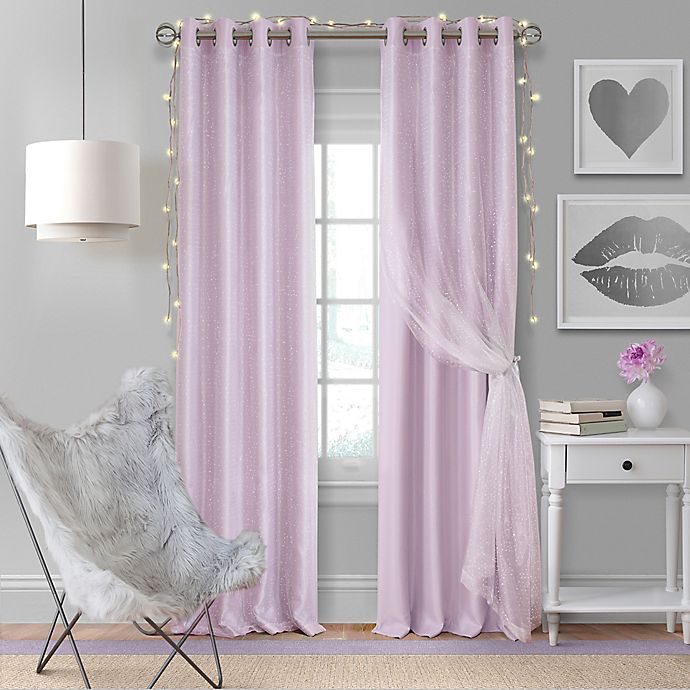 Elrene Aurora Kids 63-Inch Grommet Darkening Layered Sheer Curtain Panel in Lavender (Single)