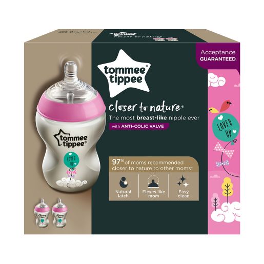 Tommee Tippee to Nature 2-Pack 9 oz. Decorated Baby Bottles in Pink | Bed &