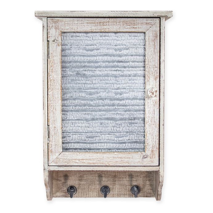 Masterpiece Art Gallery 18 Inch X 11 Inch Whitewashed Wood And Metal Storage Cabinet With Hooks Bed Bath Beyond