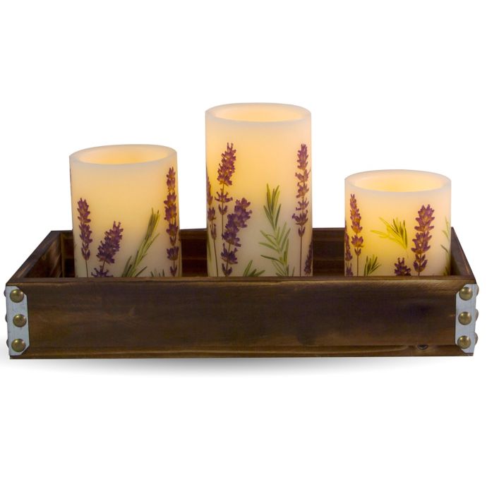 Matchless® 3Piece Push Button Pillar Candle Set in Ivory Bed Bath