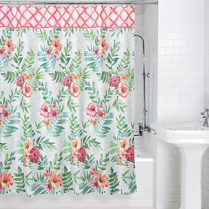 Bath Mat & Hooks 72" 72" Bathroom Fabric Shower Curtain 7092 Palm tree hibiscus 