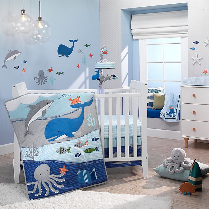 6 Piece Baby Toddler Cot Bedding Set Cotton Sheet Cot Bumper Ocean Blue 