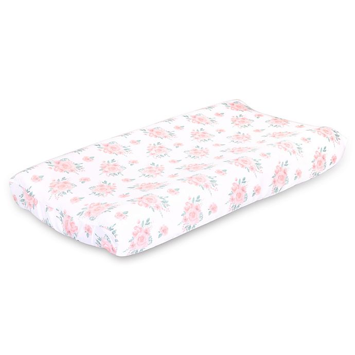 The Peanut Shell™ Farmhouse Floral Changing Pad Cover in Pink/Green