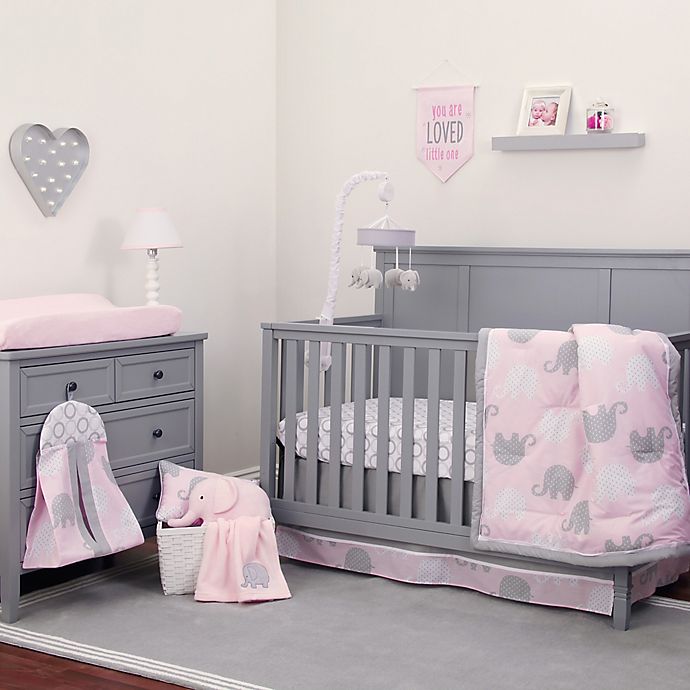 NoJo® Dreamer Elephant 8-Piece Crib Bedding Set in Pink/Grey