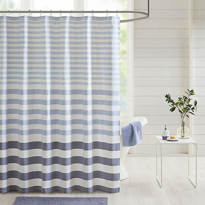 Madison Park Aviana Stripe Woven Shower Curtain in Navy