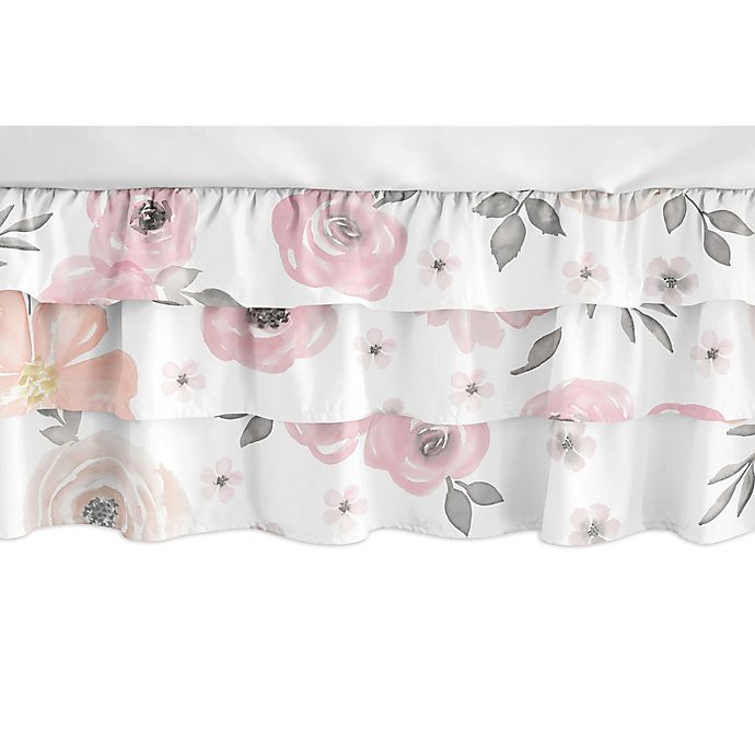 Sweet Jojo Designs Watercolor Floral Tiered Crib Skirt in Pink/White