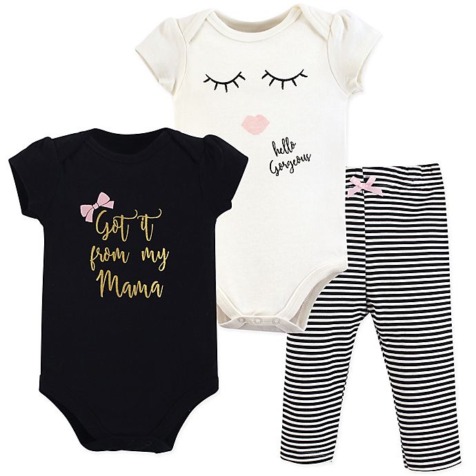 Little Treasure Size 0-3M 3-Piece Mama Bodysuit and Pant Set in Black