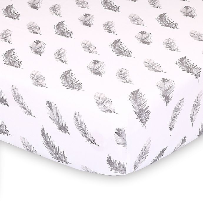 The Peanutshell™ Farmhouse Feathers Fitted Crib Sheet in White/Grey