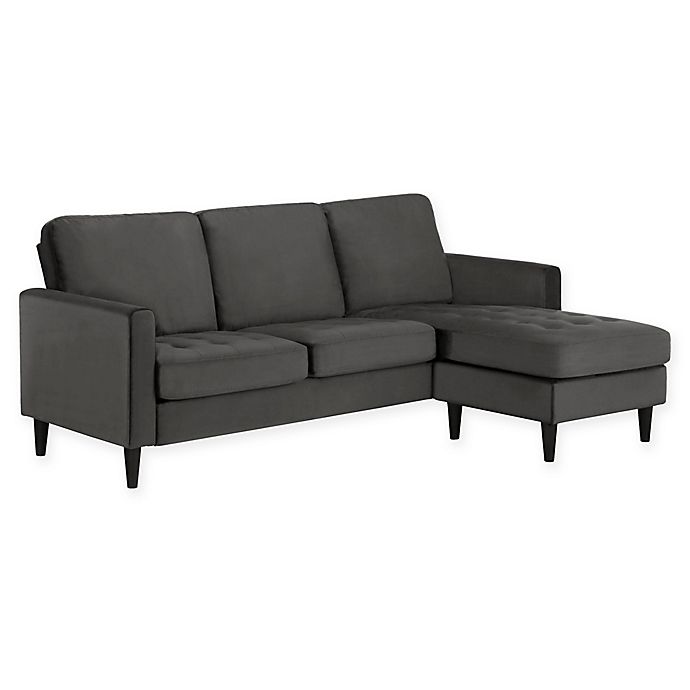 CosmoLiving Strummer Velvet Sectional Sofa in Charcoal